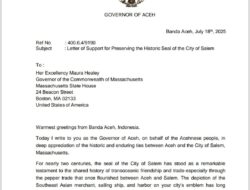 Mualem Surati Gubernur Massachusetts, Minta Logo Kota Salem yang Ada Gambar Orang Aceh tidak Diganti